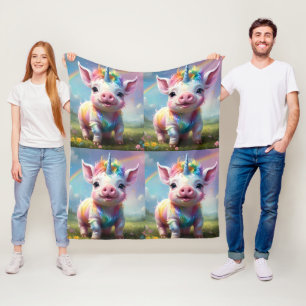 "Magische Hufe: Das Regenbogen-Einhorn-Schwein" Fleecedecke