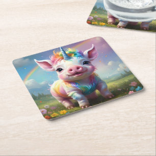 "Magische Hufe: Das Regenbogen-Einhorn-Schwein" Rechteckiger Pappuntersetzer