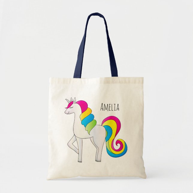 Magische Illustrierte Niedliche Girl Rainbow Unico Tragetasche (Vorne)