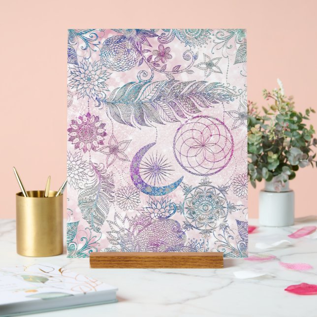 Magische Iridescent Glitzer Feathers Dreamcatcher Acrylschild (Hochzeit)