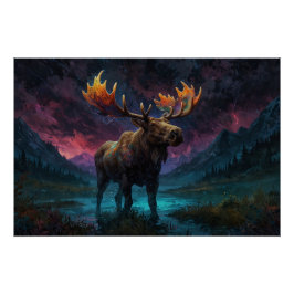 Magische Jasper Elch und Felsgebirge Poster