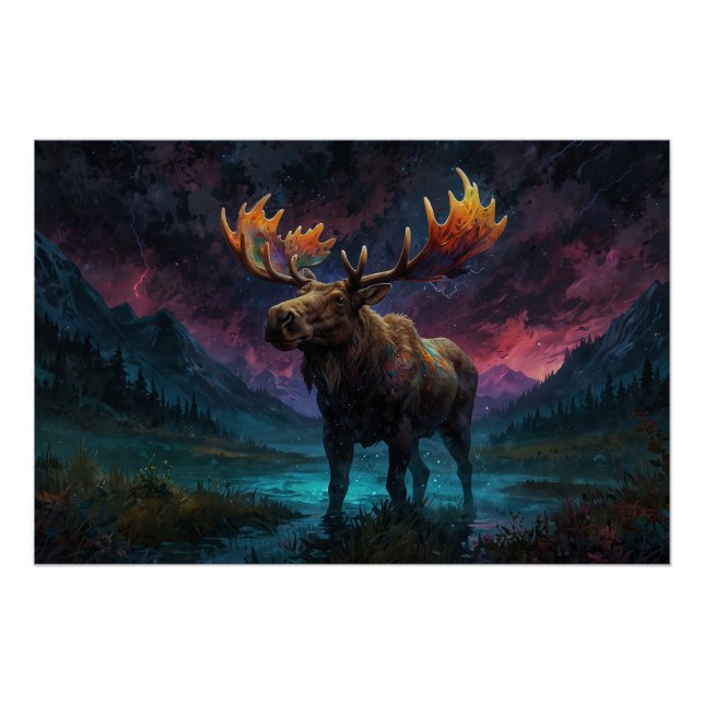 Magische Jasper Elch und Felsgebirge Poster (Vorderseite)