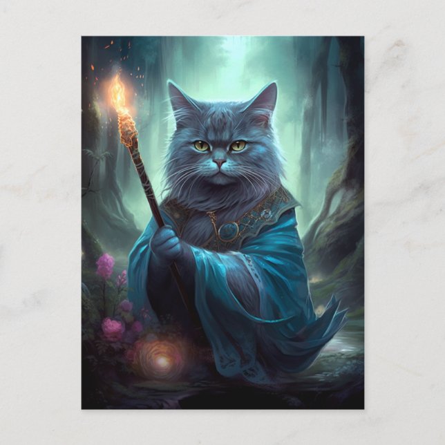 Magische Katze Whimsischer Fantasie Kunst Postkarte (Vorderseite)