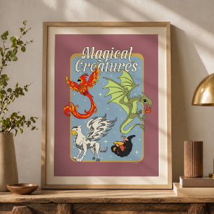 Magische Kreaturen Vintage Grafik Poster