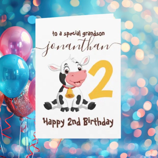 Magische Kuh Geburtstagsfeier für Grandson Karte ( precious birthday card featuring that cute cow design)