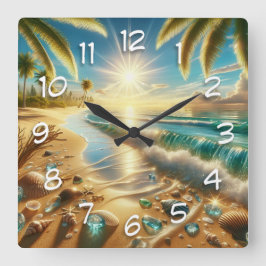 Magische Küste mit Blauen Waves und Meerglas Quadratische Wanduhr