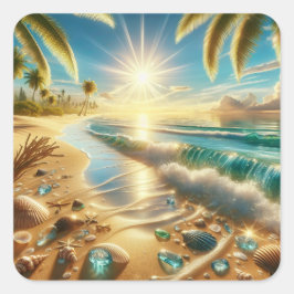 Magische Küste mit Blauen Waves und Meerglas Quadratischer Aufkleber