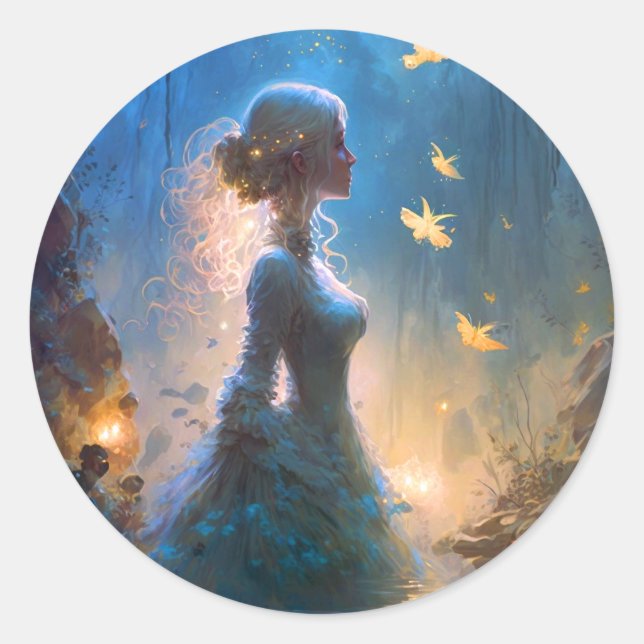 Magische Lady in Water Fantasy Art Runder Aufkleber (Vorderseite)