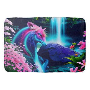 Magische Landschaft Wasserfall und Blume Zwei Badematte