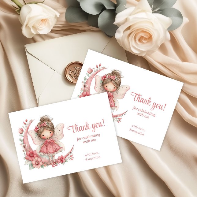 Magische Launenhaftigkeit Rosa Blumen 9. Geburtsta Dankeskarte (Magical Whimsy Pink Flowers 9th Birthday Thank You Card)