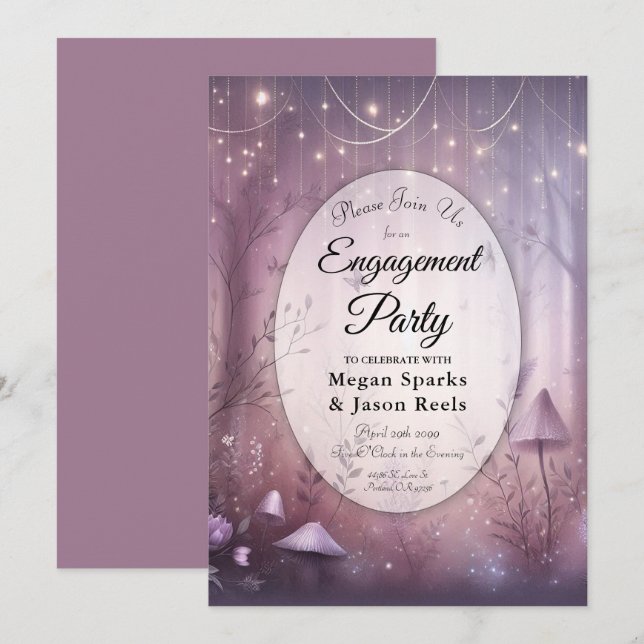 Magische Lavendel Fairy Lights Engagement Party Einladung (Vorne/Hinten)