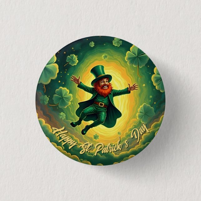 Magische Leprechaun St. Patrick's Day Kunst Button (Vorderseite)