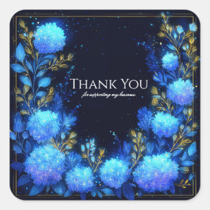 Magische leuchtende Blaue Hortensie Gold Glanz Quadratischer Aufkleber