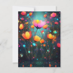 Magische leuchtende Wildblumen Regenbogen auf Blau Postkarte