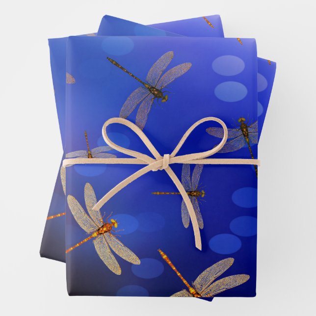 Magische Libellen auf blau, Geschenkpapier Set (Beispiel)