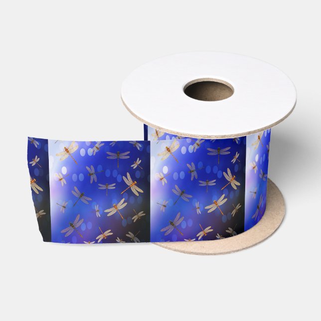 Magische Libellen auf blau, Satinband (Spule)
