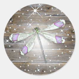 Magische Lila Dragonfly-Glitzern Runder Aufkleber