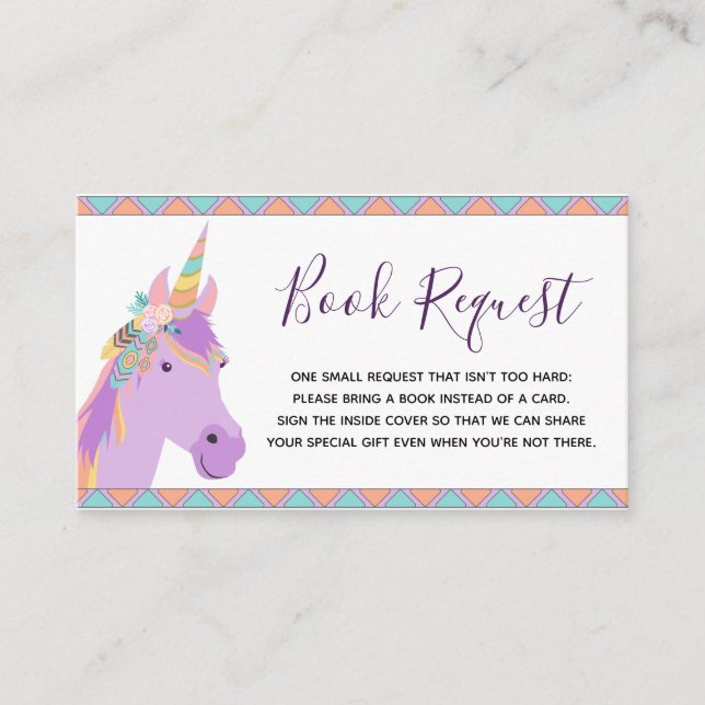 Magische Lila Unicorn Kinderdusche Buchanfrage Begleitkarte (Vorderseite)