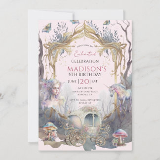 Magische Märchen 5. Geburtstag Pink Einladung