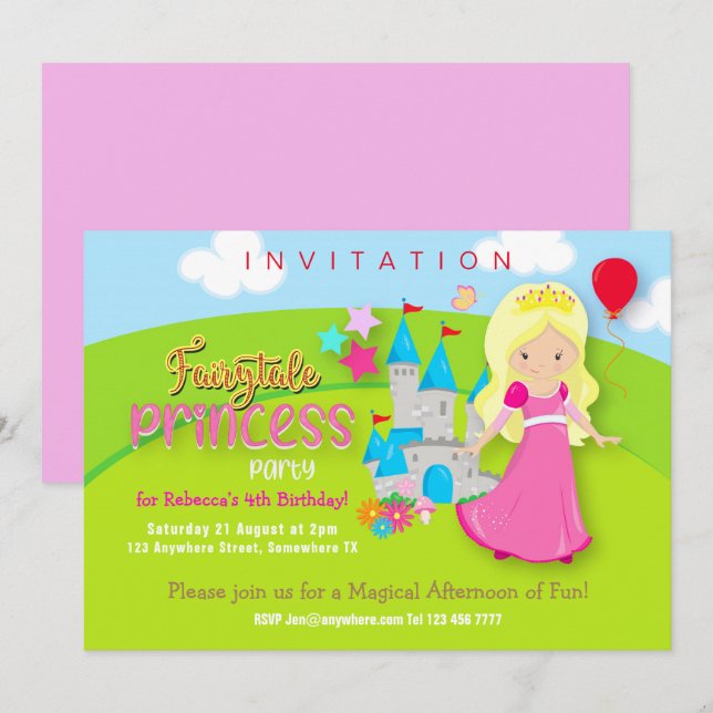 Magische Märchenprinzessin Geburtstagsparty Einladung (Vorne/Hinten)