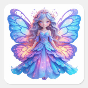 Magische Märchenprinzessin mit glühender Butterfly Quadratischer Aufkleber