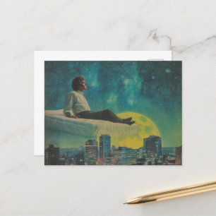Magische Matratze über dem Vollmond der Stadt Postkarte