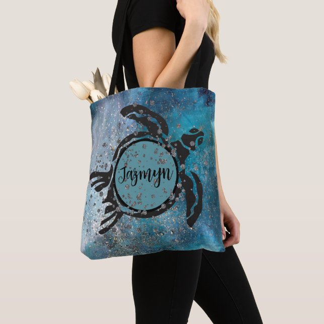Magische Meeresschildkröte Glitterie Blau Personal Tasche (Von Nahem)