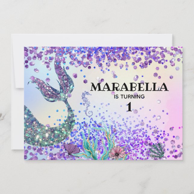*~* Magische Meerjungfrau Schwanz Rainbow Birthday Einladung (Vorderseite)