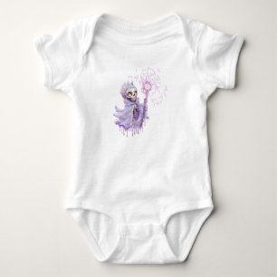 Magische Melodien des niedlichen lila Skeletts. Baby Strampler