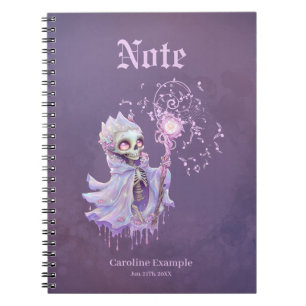 Magische Melodien des niedlichen lila Skeletts. Notizblock