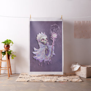 Magische Melodien des niedlichen lila Skeletts. Stoff