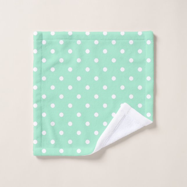 Magische Minze und weißes Polka Dot Muster Badhandtuch Set (Waschlappen)