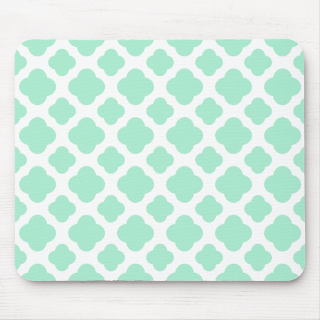 Magische Minze und weißes Quatrefolienmuster Mousepad (Vorne)