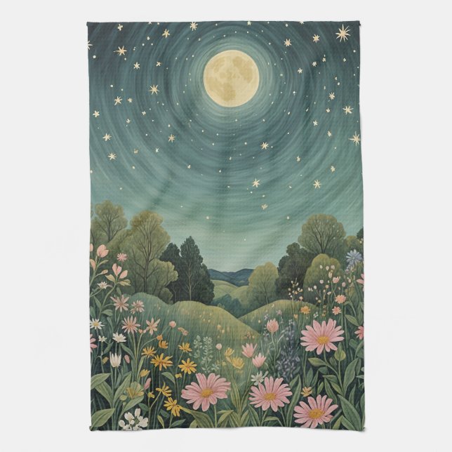 Magische Moonlit-Wiese Geschirrtuch (Vertikal)
