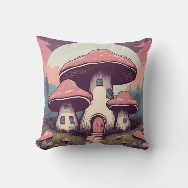 Magische Mushroom Meadow D4 Kissen (Vorderseite)