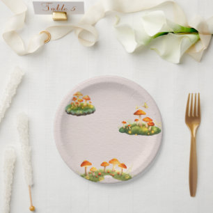 Magische Mushroom Woodland Grüne Kinderdusche Pappteller