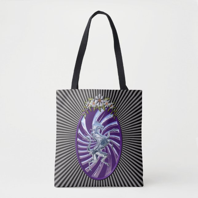 Magische Mythische Silber Einhorn Tasche (Vorderseite)