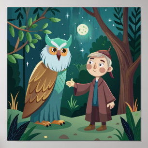 Magische Nacht im Wald: Junge und Würfel Poster
