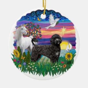 Magische Nacht - Portugiesischer Wasserhund (schwa Keramik Ornament
