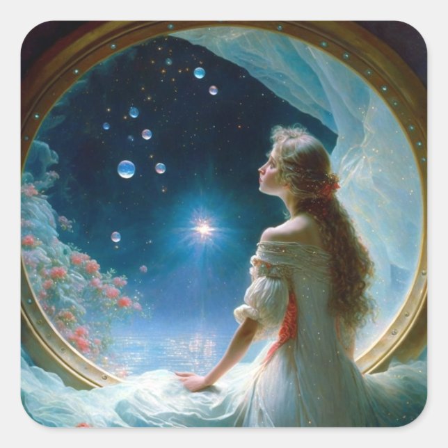 Magische Nacht Szene Fantasy Art Quadratischer Aufkleber (Vorderseite)