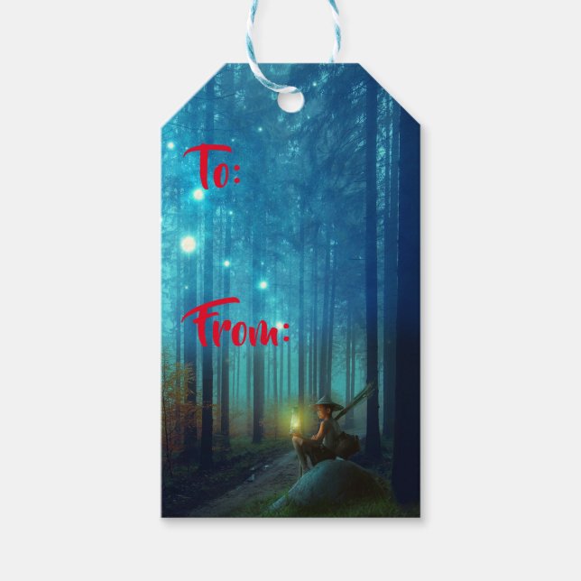 Magische Nachtwaldbäume Märchen Geschenkanhänger (Vorderseite)