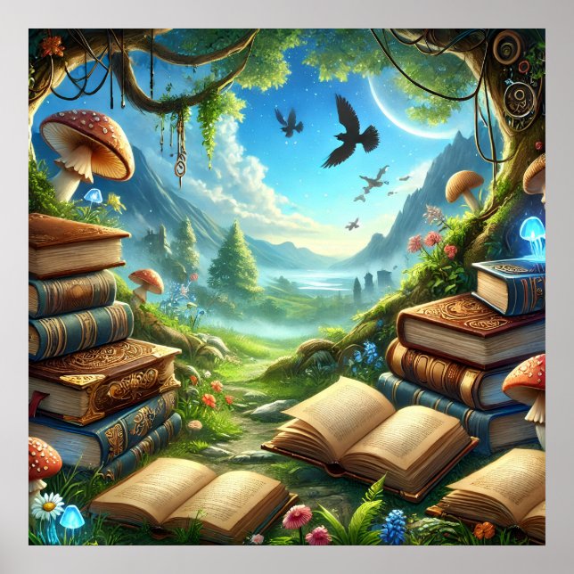 Magische Natur und Alte Bücher Poster (Vorne)
