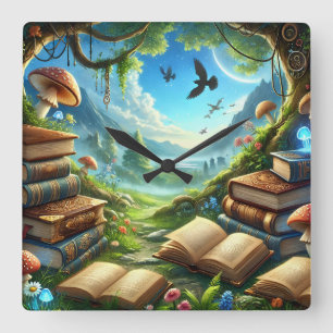 Magische Natur und alte Bücher Uhr