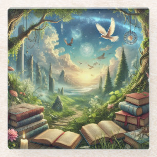 Magische Natur und alte Bücher Untersetzer aus Gla