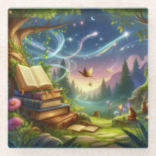 Magische Natur und alte Bücher Untersetzer aus Gla