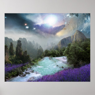 Magische Naturlandschaft mit rauschendem Wasser Poster