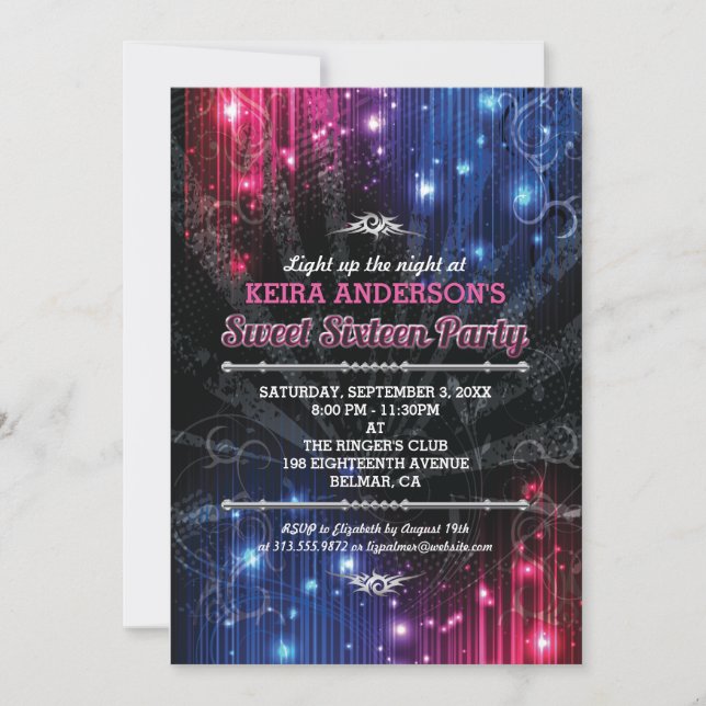 Magische Neonleuchten Sweet 16 Party Einladung (Vorderseite)