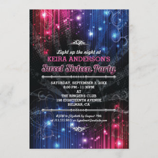 Magische Neonleuchten Sweet 16 Party Einladung