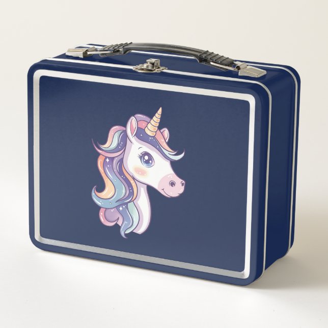 Magische Niedliche Funkelnd Pastel Unicorn Metall Brotdose (Vorderseite)