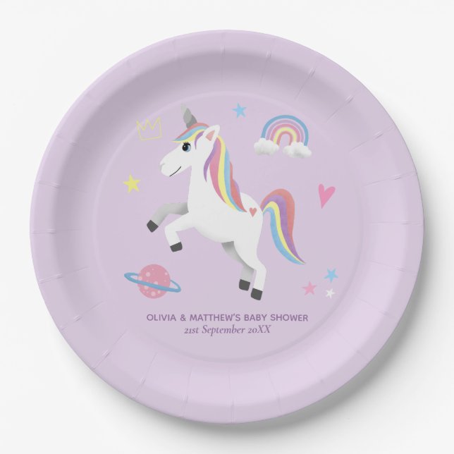 Magische Niedliche Lila Einhorn Girls Babydusche Pappteller (Vorderseite)
